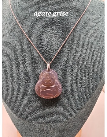 collier bouddha agate grise