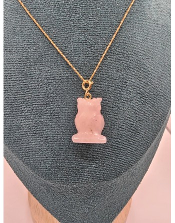 collier hibou quartz rose