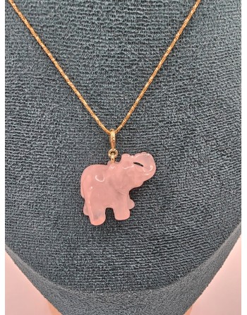 collier éléphant quartz rose